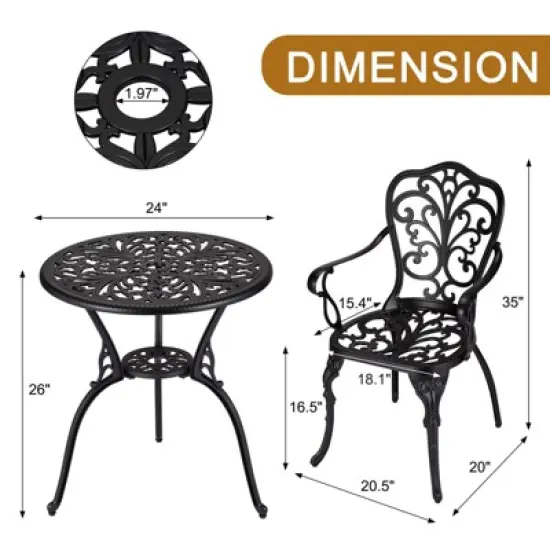 TROPOW 3 Piece Bistro Set, Outdoor Bistro Table and Chairs Set of 2, Rust-Resistant Cast Aluminum All Weather Patio Outdoor Bistro Set with Umbrella image {1}