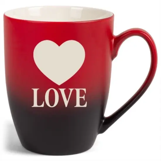 100 North Heart 10 Ounce Red and Black Two Toned Ombre, Comfortably Fits Your Hands, Ceramic Tea Coffee Cup Mug, Love image {1}