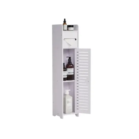 VECELO Bathroom Corner Shelf Storage, Waterproof Corner Cabinet with Toilet Paper Roll, Narrow Storage Organizer for Small Spaces, White image {5}