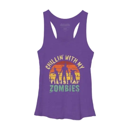 Women's Design By Humans Halloween Chillin With My Zombies Funny By Ering Racerback Tank Top image {6}