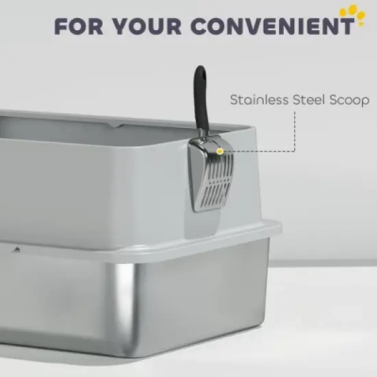 PawHut Extra Large Stainless Steel Cat Litter Box High Sided, Anti-Urine Leakage, Easy Cleaning, Non-Sticky,  Never Absorbs Odors, Include Scoop & Pad image {4}