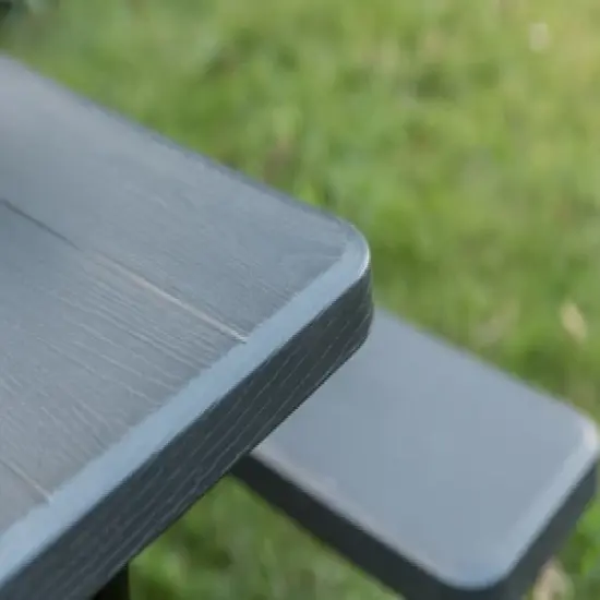 Gardenised Gray Outdoor Foldable Woodgrain Portable Picnic Table Set image {9}
