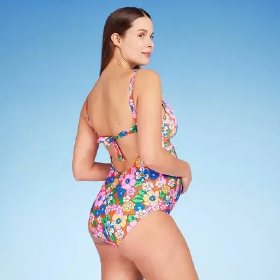 Ruffle Neck One Piece Maternity Swimsuit - Isabel Maternity by Ingrid & Isabel&trade; Floral image {1}