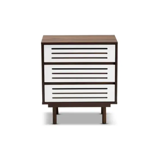 3 Drawer Meike Two-Tone Wood Nightstand Walnut/White - Baxton Studio image {2}