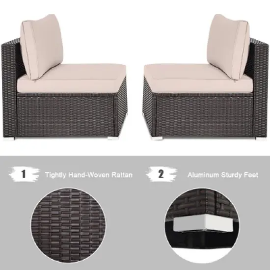 Tangkula 2PCS Patio Sectional Armless Sofas Outdoor Rattan Furniture Set w/ Cushions image {9}