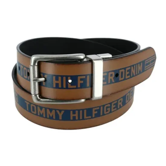 Tommy Hilfiger Men's Reversible Leather Belt Denim Logo image {4}