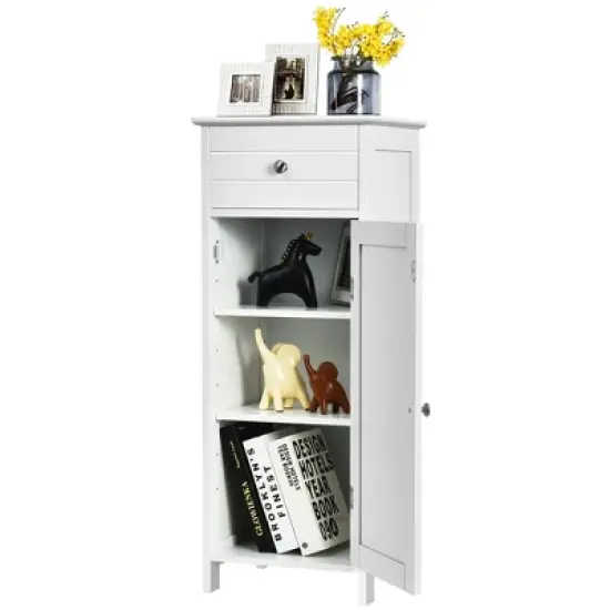 Costway Bathroom Floor Cabinet Wooden Storage Organizer Free-Standing w/ Drawer & Shelf image {9}