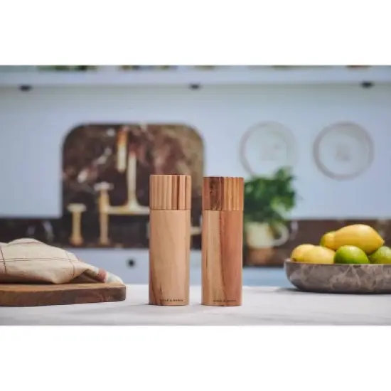 Cole & Mason Galloway Ribbed Salt and Pepper Grinder Set: Modern Wood Shakers, Spot Clean, 2-Piece, Brown image {5}