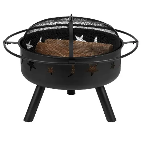 Flash Furniture 29" Round Wood Burning Firepit with Mesh Spark Screen image {5}