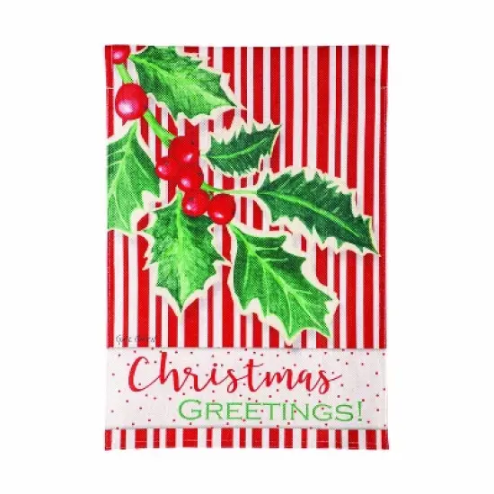 Evergreen Christmas Greetings Burlap Garden Flag 12 x 18 Inches Indoor Outdoor Decor image {1}