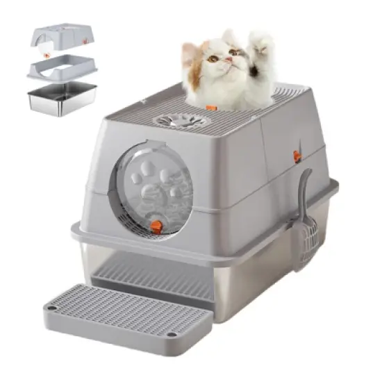 Stainless Steel Litter Box with Lid, Large Litter Box for Cats, Enclosed Removable Metal Litter Boxes with High Sided Enclosure & Scoop, Dog Proof image {8}