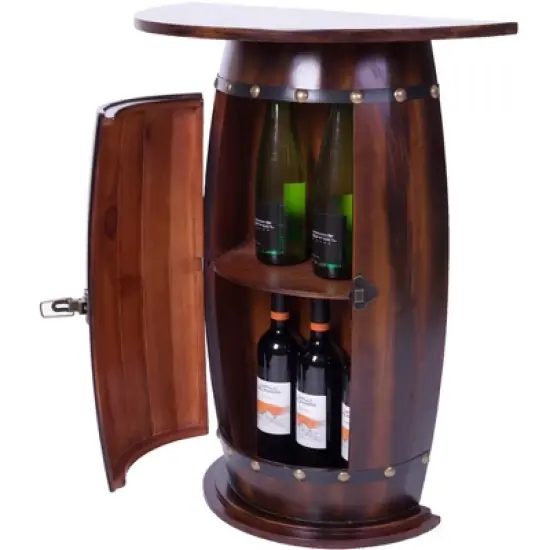 Vintiquewise Wooden Wine Barrel Console, Bar End Table Lockable Cabinet image {8}