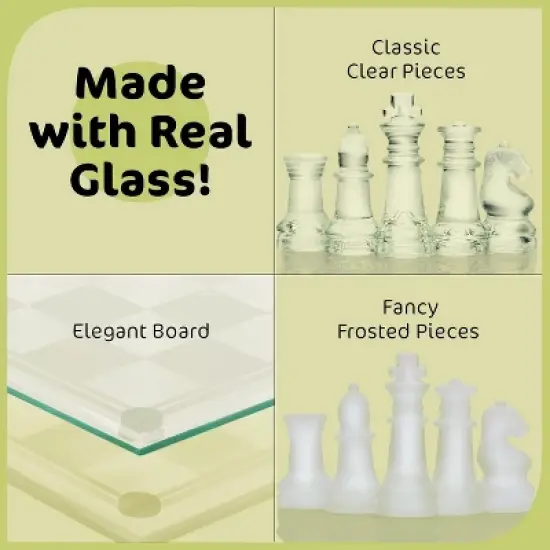 Modern 9.7" Glass Chess Set with Solid Clear & Frosted Pieces, Crystal Board, Felt Padding Included &ndash; Elegant & Durable Deluxe Game Set image {2}