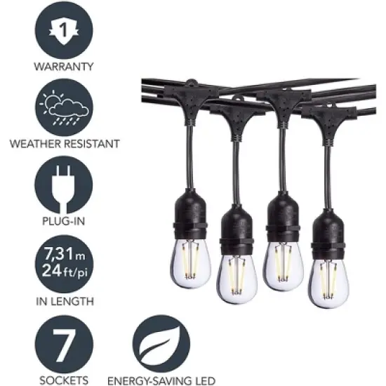 Sterno Home Vintage-Style Outdoor LED String Lights, Black, 48 Feet image {2}