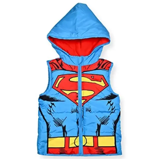Warner Bros Boy's 3-Pack Superman The Man Of Steel Long Sleeve Graphic Tee, Hooded Vest and Jogger Pant Set image {4}