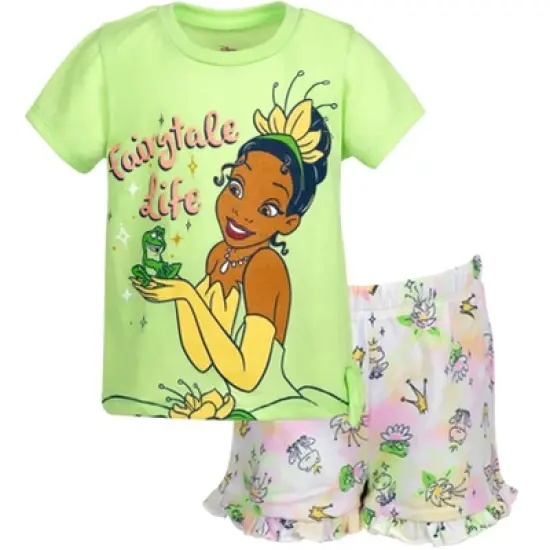 Disney Frozen Moana Princess Rapunzel Snow White Raya and the Last Dragon Girls Peplum T-Shirt and French TerryShorts Outfit Set Toddler image {7}