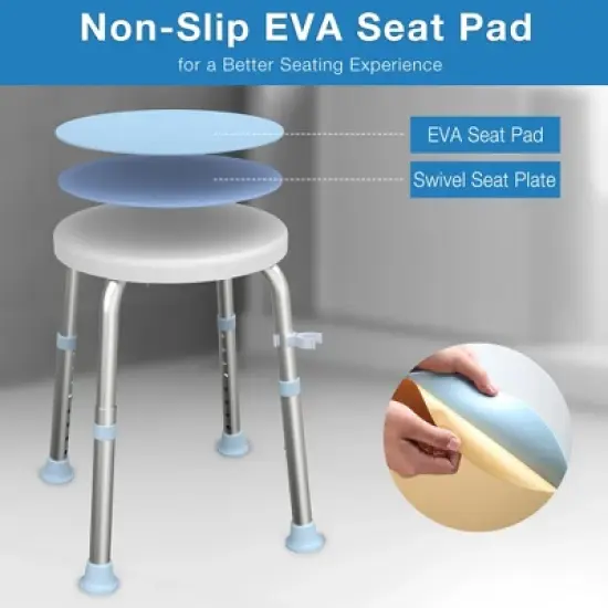Swivel Shower Stool Bath Chair - Portable Shower Seat with 6 Adjustable Heights, Up to 300 lbs, Tool-Free Assembly, Shower Chair for Inside Shower image {2}
