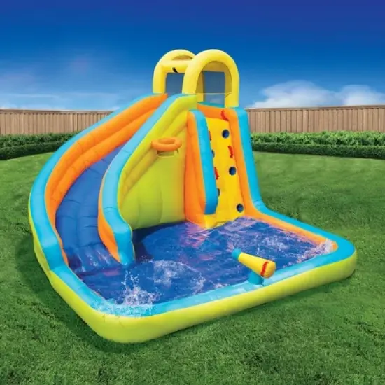 Banzai Splash 'N Blast Kids Outdoor Backyard Inflatable Water Slide Splash Swim Pool Park with Climbing Wall, Basketball Hoop, and Water Cannon image {2}