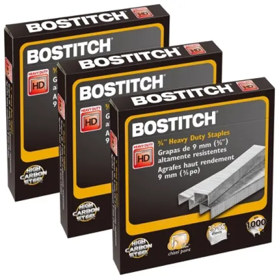 Bostitch Premium Heavy Duty Staples, 3/8", 1000 Per Pack, 3 Packs image {4}