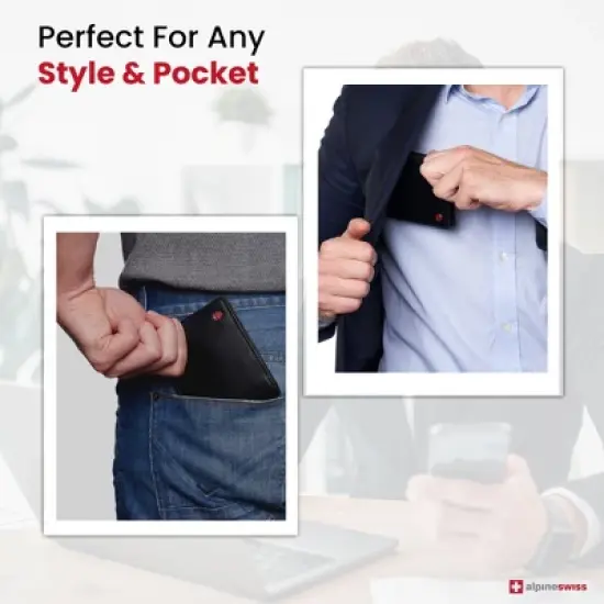 Alpine Swiss RFID Protected Mens Spencer Leather Wallet Bifold 2 ID Windows Divided Bill Section Comes in Gift Box image {5}