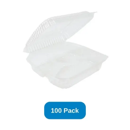 Inno-Pak 9" x 9" x 3" Clamshell Container 3-Compartment Clear RPET - Pack of 100 image {3}