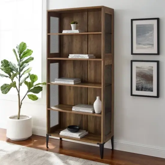 68" Grevaldi Industrial Mesh Side Bookshelf Rustic Oak - Saracina Home image {1}