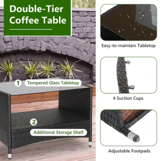 Tangkula 4PCS Outdoor Sofa Set Patio Rattan Wicker Conversation Set w/ Coffee Table image {5}