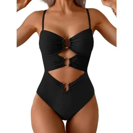 Eomenie One Piece Swimsuit for Women Ring Linked Monokini Sexy Bathing Suit Cutout Swim Suit image {3}