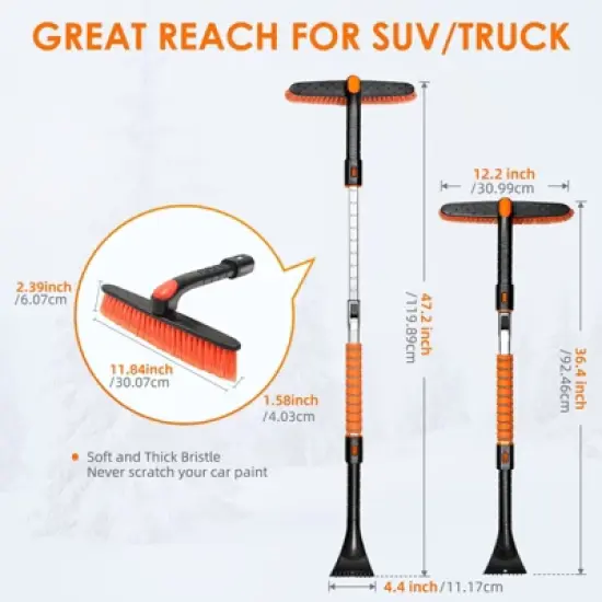 AstroAI 47.2" Ice Scraper and Extendable Snow Brush for Car Windshield image {5}
