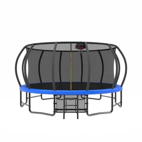 Aukfa Pumpkin Trampoline with Enclosure Net & Basketball Hoop,Outdoor Trampoline Set with Safety Net, Ladder, Balance Bar image {8}