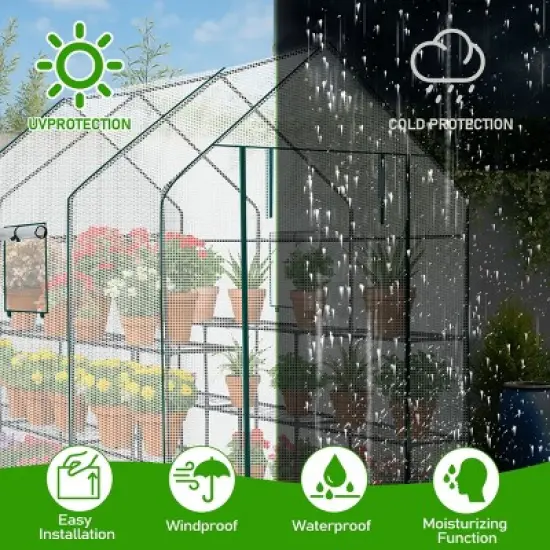 SEVOBAL Greenhouse Outdoor Durable PE Plant Green House for Frost Protection Shelf Clips Roll-up Zipper Door Walk-in for Planter, White, 99"*37"*17" image {4}