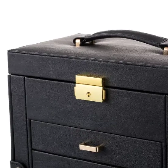 Gulches Synthetic Leather Huge Jewelry Box Mirrored Watch Organizer Necklace Ring Earring Storage Lockable Gift Case Black image {8}