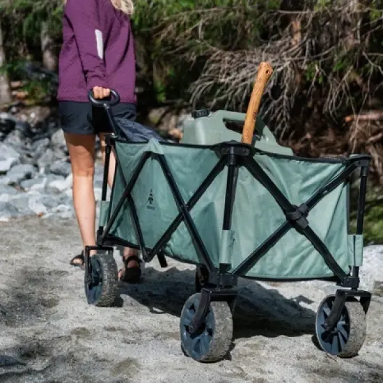 Woods Outdoor Collapsible Folding Garden Utility Wagon Cart w/ 225 Pound Capacity, 7 Cubic Feet of Storage for Camping, Beach, & Park, Sea Spray Green image {4}