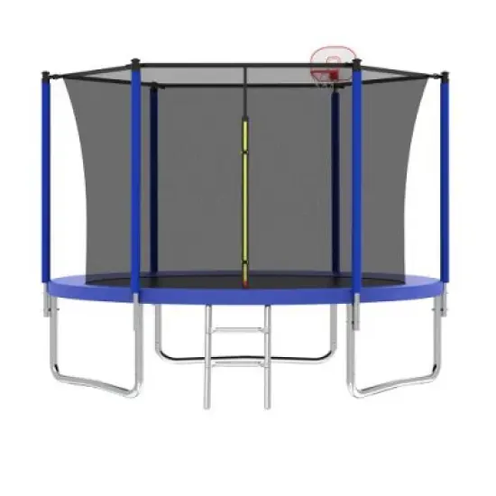 BestParts 10FT Outdoor Trampoline with Safety Enclosure, Basketball Hoop & Ladder &ndash; Blue image {7}