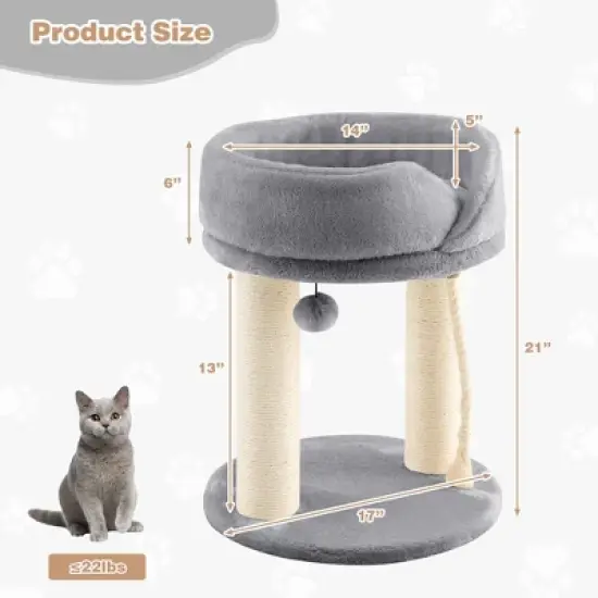Tangkula Cat Tower Cat Activity Tree w/ Plush Perch & Scratching Posts Grey image {8}
