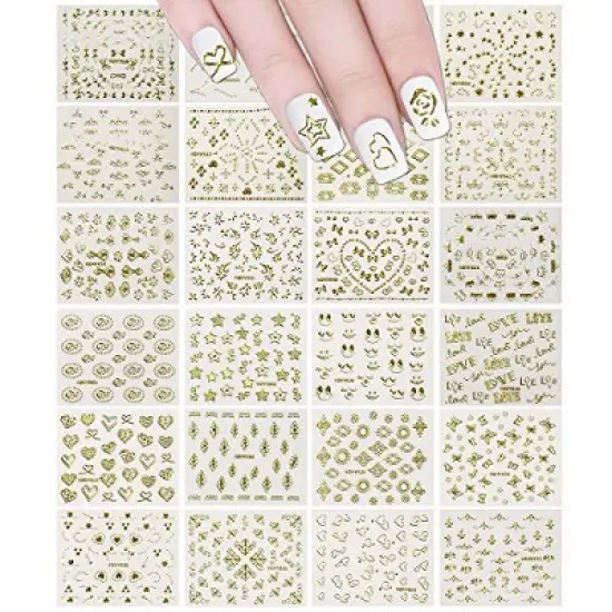 Wrapables 24 Sheets Gold Crowns, Gold Stars & Gold Vines Nail Stickers Set Nail Art image {4}