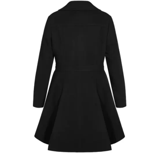 Women's Plus Size Hi Lo Frill Coat - Black | CITY CHIC image {6}