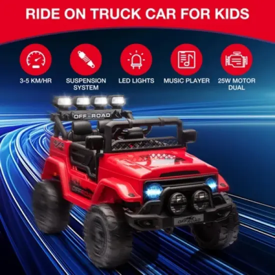 12V Ride-On Truck Car for Kids &ndash; Battery Powered Electric Vehicle with Remote Control, Spring Suspension, LED Lights, Bluetooth & 3 Speeds image {3}