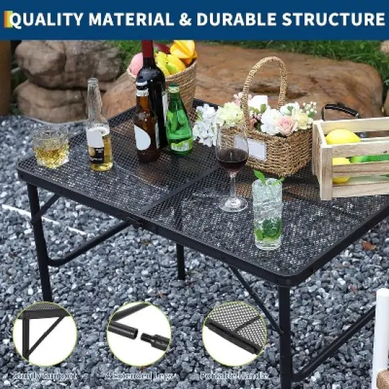 Folding Grill Table,Portable Camping Table with Mesh Desktop,Height Adjustable Lightweight Metal Grill Table image {3}