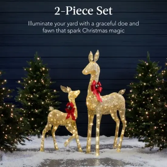 Best Choice Products 2-Piece Lighted Christmas Deer Set Outdoor Yard Decoration with 210 LED Lights, Stakes image {1}