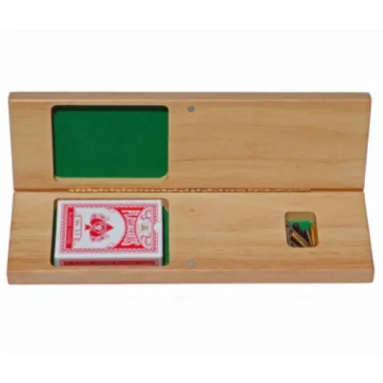 WE Games Cabinet Cribbage Set - Nautical Print - Solid Wood Continuous 3 Track Board with Easy Grip Pegs, Cards and Storage Area image {2}