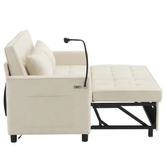 56.9"W Loveseat Sofa, Pull-Out Sleeper Sofa Bed with Adjustable Backrest, Side Pockets, Two USB Ports and A Phone Holder - ModernLuxe image {12}