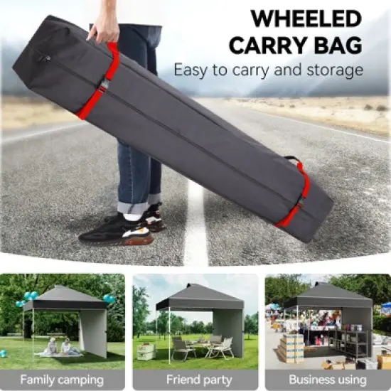 10x10 Ft Pop Up Canopy Tent w/Sidewall, Instant Portable Shelter w/Vented Roof Wheeled Carry Bag, Outdoor Sun Shade for Beach, Camping, Patio image {5}