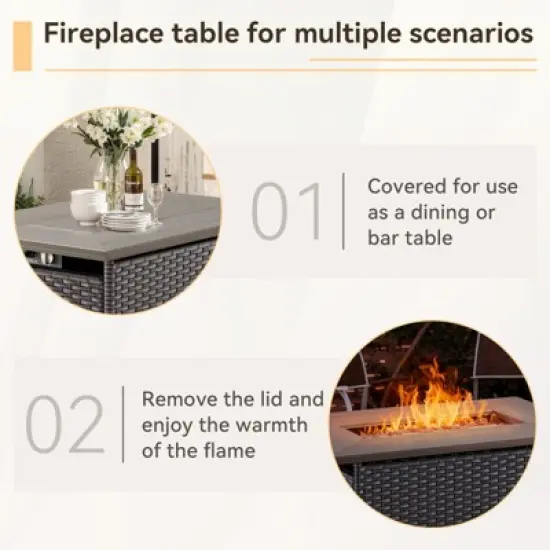 POCASSY 5-Piece Patio Furniture Set with Fire Pit Table, Brown Wicker Outdoor Fire Pit Set With Patio Sectional Sofa, Swivel Chair, Rattan Footrest image {8}