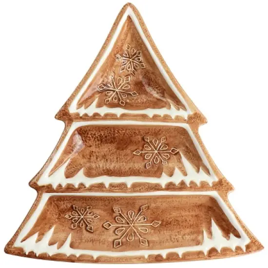 Martha Stewart Ceramic Gingerbread Tree 3 Sectioned Tidbit Tray in Brown image {7}
