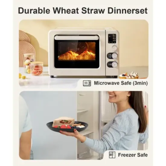 Itopfox 24-Piece Dinnerware Set for 6, Unbreakable Wheat Straw Plates & Bowls, Dishwasher & Microwave Safe, RV, Beach House & Daily Use, Black image {2}