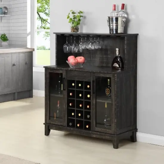 Home Source Bar Cabinet with Wine Rack and Glass Doors image {5}