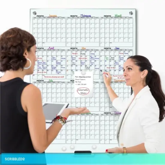 SCRIBBLEDO Yearly Vertical Wall Calendar Dry Erase Glass Board 34"x46" image {6}
