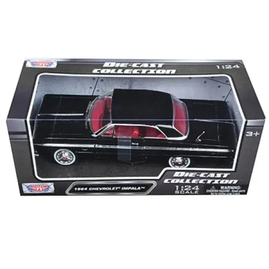 1964 Chevrolet Impala Black with Red Interior 1/24 Diecast Model Car by Motormax image {2}