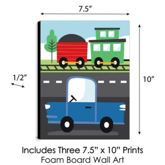 Big Dot of Happiness Cars, Trains, and Airplanes - Transportation Nursery Wall Art and Kids Room Decor - 7.5 x 10 inches - Set of 3 Prints image {3}